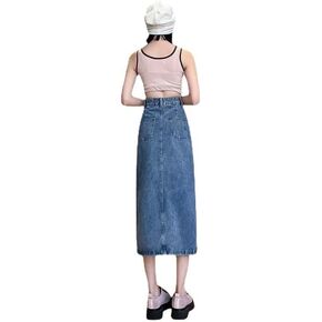 Jean Skirt for Women Denim Skirt with Pockets Mid-High Waist Stretchy Bodycon Midi Skirts (US, Alpha, Medium, Regular, Regular, Light Blue-Slit)