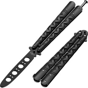GOOD WORKER Butterfly Trainer - Balisong Trainer - Practice Butterfly - Balisong Butterfly Knives NOT Real NOT Sharp Blade - Black Dull Trick Butterfly - Butter Fly Training CSGO K19B