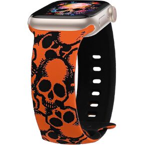 Wearlizer Halloween Skull Engraved Band Compatible with Apple Watch Band 40/38/41/42/49/45/46/44mm Women, Two-Tone Skull Cute Soft Silicone Sport Strap for iWatch Series 10/9/8/7/6/5/4/3/2/1/SE