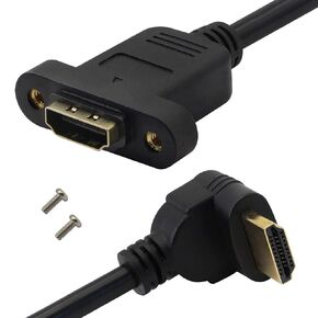 HDMI Panel Mount 90 Degree Extension Cable,HDMI Femlae to 90 Degree UP Male Connector Wire, with Screw Hole Panel Mount,Support 4K 60hz 3D TV, Roku, Xbox360 eat. (Angle UP) 0.5m