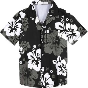 APTRO Boy's Hawaiian Shirt Tropical Beach Casual Summer Shirt #Ks27-floral Black 8-9T