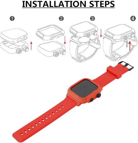 متوافق مع حافظة Apple Watch Band 42mm 44mm Series 5/4/3، حافظة مقاومة للماء IP68 مع سوار سيليكون ناعم وواقي مضاد للخدش، متوافق مع iWatch 42mm 44mm (أحمر، 44 ملم) in Kuwait