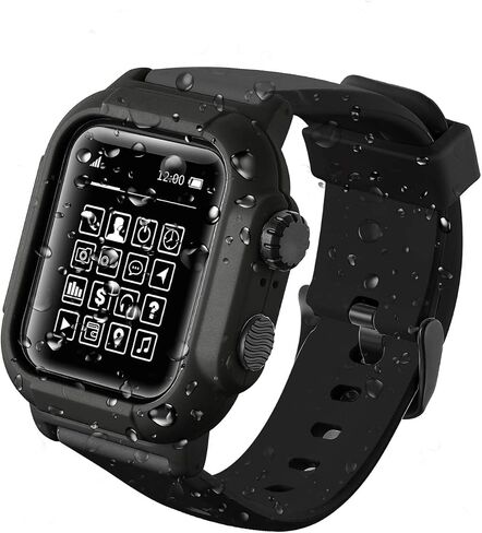 متوافق مع حافظة Apple Watch Band 42mm 44mm Series 5/4/3، حافظة مقاومة للماء IP68 مع سوار سيليكون ناعم وواقي مضاد للخدش، متوافق مع iWatch 42mm 44mm (أحمر، 44 ملم) in Kuwait