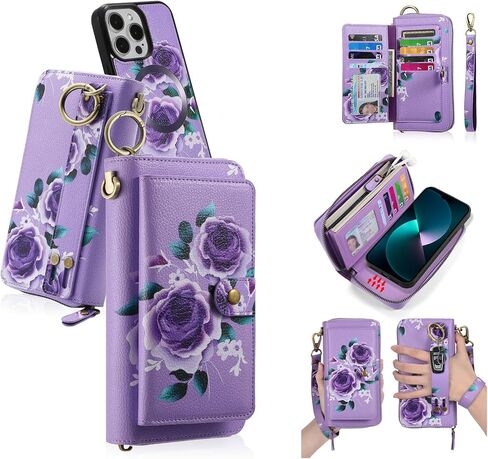 LITOU Compatible with iPhone 16 Pro Max Phone Case Wallet for Women Men,Detachable Magnetic,RFID Blocking Card Holder,Wristlets Zipper Leather Flip Wallet Case for iPhone 16 Pro Max.PF in Saudi Arabia