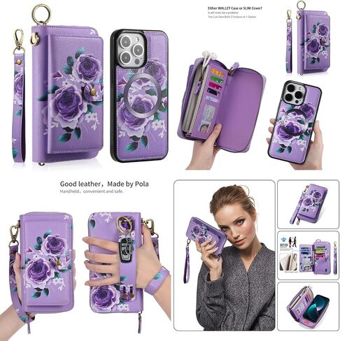 LITOU Compatible with iPhone 16 Pro Max Phone Case Wallet for Women Men,Detachable Magnetic,RFID Blocking Card Holder,Wristlets Zipper Leather Flip Wallet Case for iPhone 16 Pro Max.PF in Saudi Arabia
