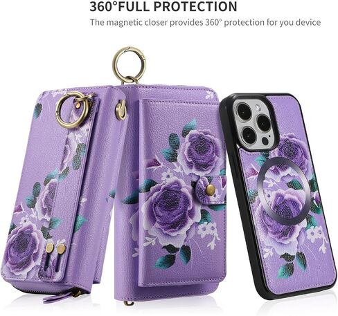 LITOU Compatible with iPhone 16 Pro Max Phone Case Wallet for Women Men,Detachable Magnetic,RFID Blocking Card Holder,Wristlets Zipper Leather Flip Wallet Case for iPhone 16 Pro Max.PF in Saudi Arabia