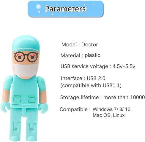 محرك فلاش USB بسعة 64 جيجابايت، طراز كارتون دكتور، محرك أقراص USB، محركات أقراص الإبهام، USB 2.0، عصا ذاكرة لتخزين البيانات الخارجية، أبيض in Kuwait