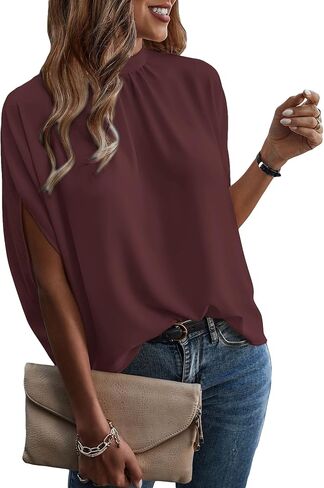 Verdusa Women's Casual Tie Back Dolman Sleeve Mock Neck Blouse Top Dark Green L in Saudi Arabia