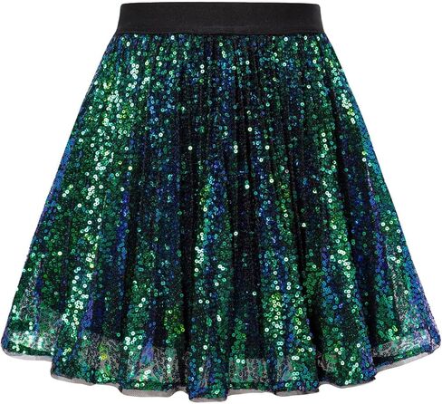 GRACE KARIN Dance Skirt for Girls Elastic Waist Sparkle Sequin Pleated Skirt 10-12Y, Rainbow in Saudi Arabia