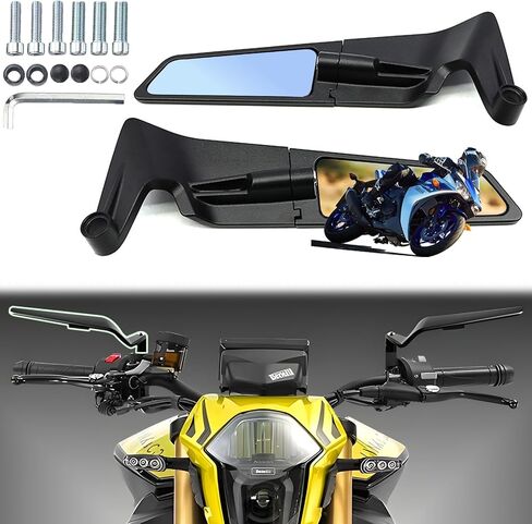 Motorcycle Rear View Mirrors, Adjustable 360° Rotating Stealth Wind Wing Side Mirrors Compatible with Z400 Z650 Z900 GSX S750 ABS 1290 Super Duke R Evo ABS 390 Duke Street Bike in Saudi Arabia
