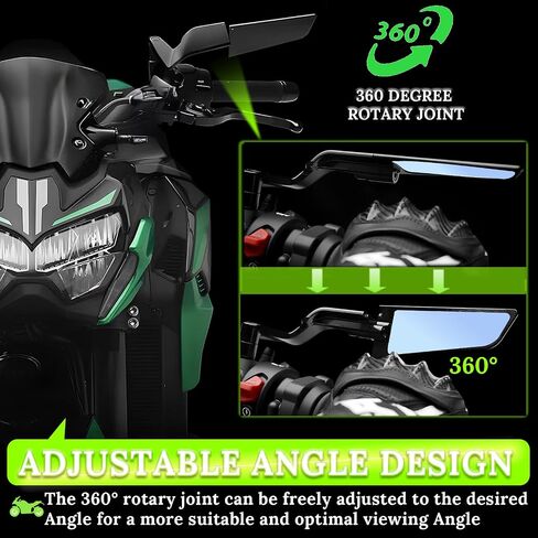 Motorcycle Rear View Mirrors, Adjustable 360° Rotating Stealth Wind Wing Side Mirrors Compatible with Z400 Z650 Z900 GSX S750 ABS 1290 Super Duke R Evo ABS 390 Duke Street Bike in Saudi Arabia