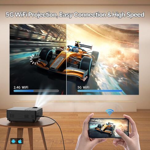 جهاز عرض 5G WiFi مع نظام تشغيل Android، جهاز عرض 12000L أصلي 1080P HD، جهاز عرض هاتف لنظام IOS وAndroid، متوافق مع حقيبة محمولة وحامل ثلاثي القوائم، HDMI/USB/PC/TV Stick/Switch مدعوم (أسود) in Saudi Arabia
