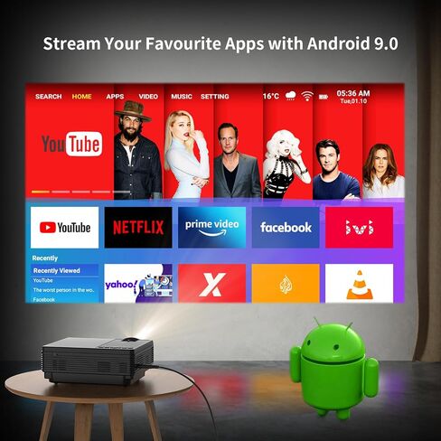جهاز عرض 5G WiFi مع نظام تشغيل Android، جهاز عرض 12000L أصلي 1080P HD، جهاز عرض هاتف لنظام IOS وAndroid، متوافق مع حقيبة محمولة وحامل ثلاثي القوائم، HDMI/USB/PC/TV Stick/Switch مدعوم (أسود) in Saudi Arabia