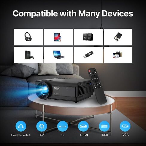 جهاز عرض 5G WiFi مع نظام تشغيل Android، جهاز عرض 12000L أصلي 1080P HD، جهاز عرض هاتف لنظام IOS وAndroid، متوافق مع حقيبة محمولة وحامل ثلاثي القوائم، HDMI/USB/PC/TV Stick/Switch مدعوم (أسود) in Saudi Arabia