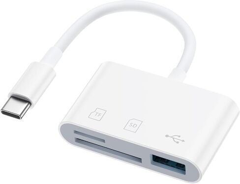USB C إلى قارئ بطاقة الذاكرة، مع محول USB/SD/Micro SD 3 منافذ، عارض بطاقة SD من النوع C TF سعة 1 تيرابايت لهاتف iPhone 16 15 Pro Max Plus وiPad وMac والكمبيوتر المحمول وSamsung S24 S23 S22 S21 Plus Ultra in Kuwait