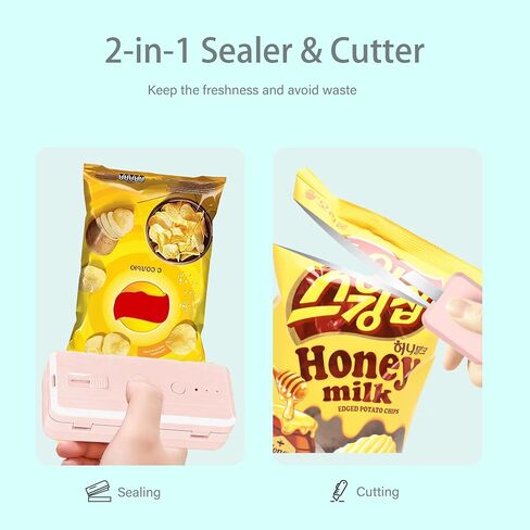 Hokant Mini Bag Sealer Handheld Heat Vacuum Sealer and Cutter, 1300mAh Rechargeable Portable Mini Sealing Machine with 3 Sealing Gear for Chip Bags Plastic Bags Food Storage in Saudi Arabia