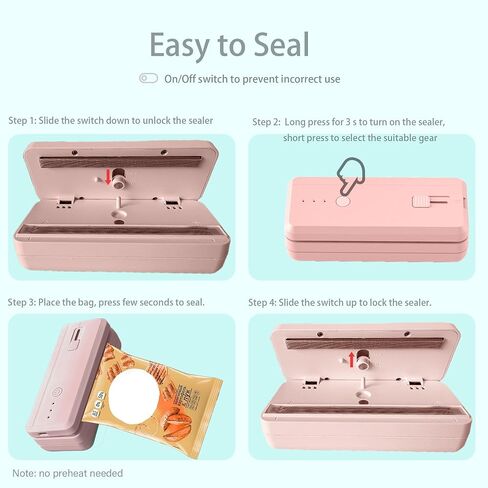 Hokant Mini Bag Sealer Handheld Heat Vacuum Sealer and Cutter, 1300mAh Rechargeable Portable Mini Sealing Machine with 3 Sealing Gear for Chip Bags Plastic Bags Food Storage in Saudi Arabia