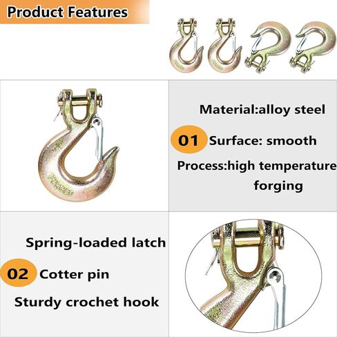 3/8 Inch Clevis Slip Hook, YEAZHEN 2Pcs Heavy Duty Forged G70 Hook with Safety Latch, Clevis Rigging Tow Winch Trailer for Transport, Lift and Pull, Capacity18000 lbs in Saudi Arabia