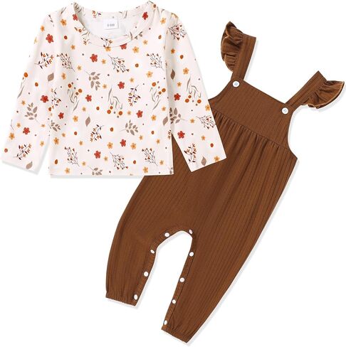 ملابس WESIDOM لحديثي الولادة ملابس بناتي للرضع ملابس خريفية بأكمام طويلة ومزينة بالزهور بذلة رومبير مكشكشة من عمر 0 ​​إلى 24 شهرًا in Kuwait
