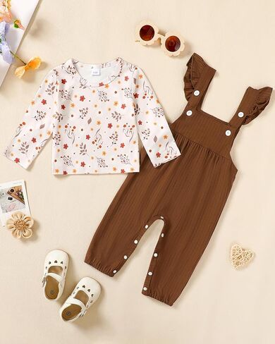 ملابس WESIDOM لحديثي الولادة ملابس بناتي للرضع ملابس خريفية بأكمام طويلة ومزينة بالزهور بذلة رومبير مكشكشة من عمر 0 ​​إلى 24 شهرًا in Kuwait