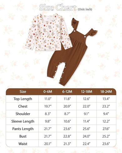 ملابس WESIDOM لحديثي الولادة ملابس بناتي للرضع ملابس خريفية بأكمام طويلة ومزينة بالزهور بذلة رومبير مكشكشة من عمر 0 ​​إلى 24 شهرًا in Kuwait