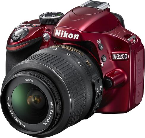 نيكون D3200 24.2 ميجابكسل CMOS Digital SLR مع عدسة تكبير 18-55 ملم f/3.5-5.6 AF-S DX VR NIKKOR (أحمر) (متجدد) in Saudi Arabia