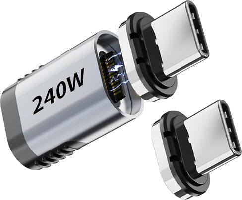 محول مغناطيسي USB C بقدرة 240 وات، حزمة واحدة من محولات USB C المغناطيسية المستقيمة مع موصلين، شحن سريع 24 سنًا بسرعة 40 جيجابت في الثانية 8K 60 هرتز لجهاز Thunderbolt 3/4، وMacBook Pro/Air/، والكمبيوتر المحمول، والتبديل، وiPhone 15Pro/Max in Kuwait