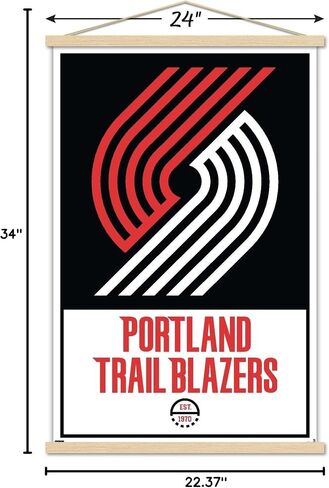 Trends International NBA Portland Trail Blazers - ملصق حائط بشعار 21، 22.375 بوصة × 34 بوصة، طباعة وحزمة شماعة سوداء in Saudi Arabia