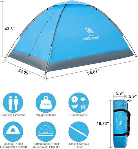 خيمة CAMEL لشخصين، مقاومة للماء، واسعة، خفيفة الوزن محمولة على الظهر للتخييم/المشي لمسافات طويلة في الهواء الطلق in Kuwait