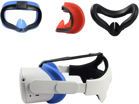 VR Silicone Face Cover Pad Compatible for Oculus Quest 2 VR, Sweat-Proof Lightproof Non-Slip Washable Replacement Face Pads Accessories (Blue) in Saudi Arabia