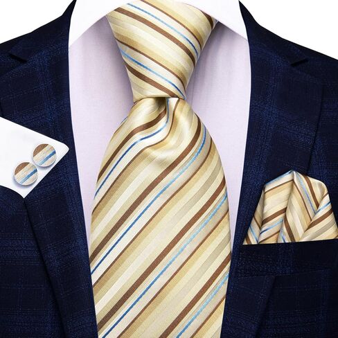 Hi-Tie Grey and Yellow Mens Tie Set Paisley Silk Woven Necktie and Pocket Square Cufflinks for Wedding Party Daily Dress in Saudi Arabia