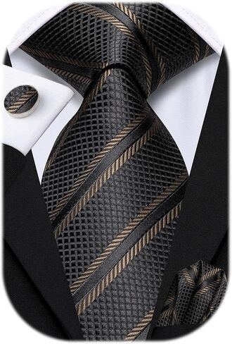 Hi-Tie Grey and Yellow Mens Tie Set Paisley Silk Woven Necktie and Pocket Square Cufflinks for Wedding Party Daily Dress in Saudi Arabia