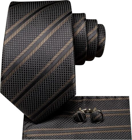 Hi-Tie Grey and Yellow Mens Tie Set Paisley Silk Woven Necktie and Pocket Square Cufflinks for Wedding Party Daily Dress in Saudi Arabia