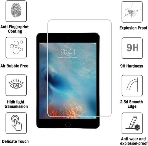 Compatible with Apple iPad Mini 5 (2019) & iPad Mini 4 Tempered Glass Screen Protector, Anti Scratch, Bubble Free,High Definition（2 Pack） in Kuwait