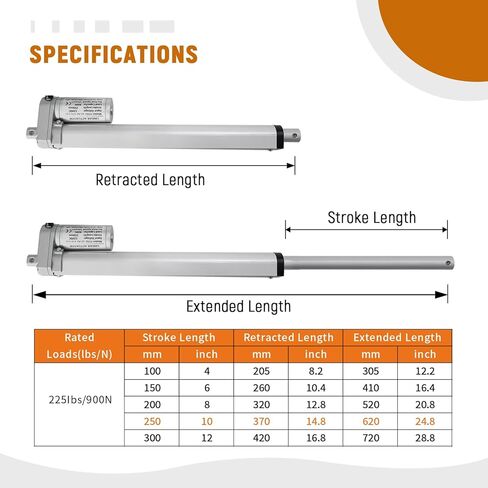 المحرك الخطي 12 فولت تيار مستمر، المحرك الكهربائي الثقيل مع أقواس التثبيت، مشغلات الحركة الخطية لأتمتة المنزل، الهواء الطلق، المعدات الزراعية والصناعية (10 بوصة، 900 نيوتن) in Kuwait