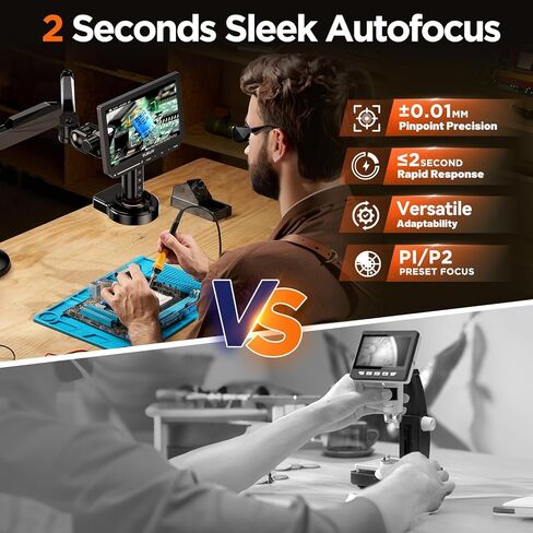 مجهر رقمي Elikliv التركيز التلقائي 4K HDMI، مجهر لحام الذراع المرن EM4K-AF للبالغين، مجهر عملة 10.1 بوصة مع ضوء حلقي، مجاهر LCD 52 ميجابكسل مع شاشة، حصيرة إصلاح الإلكترونيات، 64 جيجا in Kuwait