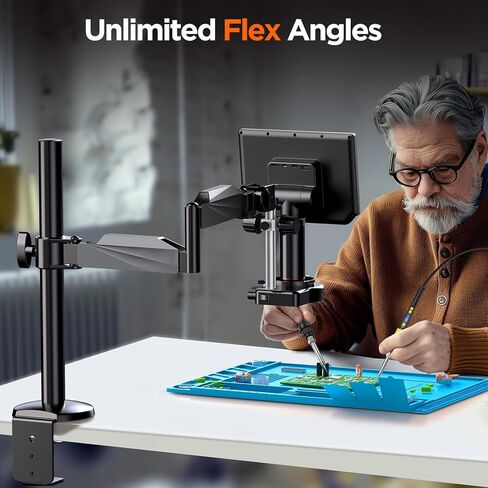 مجهر رقمي Elikliv التركيز التلقائي 4K HDMI، مجهر لحام الذراع المرن EM4K-AF للبالغين، مجهر عملة 10.1 بوصة مع ضوء حلقي، مجاهر LCD 52 ميجابكسل مع شاشة، حصيرة إصلاح الإلكترونيات، 64 جيجا in Kuwait