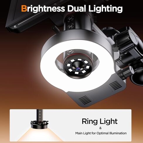 مجهر رقمي Elikliv التركيز التلقائي 4K HDMI، مجهر لحام الذراع المرن EM4K-AF للبالغين، مجهر عملة 10.1 بوصة مع ضوء حلقي، مجاهر LCD 52 ميجابكسل مع شاشة، حصيرة إصلاح الإلكترونيات، 64 جيجا in Kuwait