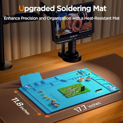 مجهر رقمي Elikliv التركيز التلقائي 4K HDMI، مجهر لحام الذراع المرن EM4K-AF للبالغين، مجهر عملة 10.1 بوصة مع ضوء حلقي، مجاهر LCD 52 ميجابكسل مع شاشة، حصيرة إصلاح الإلكترونيات، 64 جيجا in Kuwait