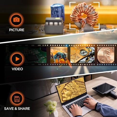 مجهر رقمي Elikliv التركيز التلقائي 4K HDMI، مجهر لحام الذراع المرن EM4K-AF للبالغين، مجهر عملة 10.1 بوصة مع ضوء حلقي، مجاهر LCD 52 ميجابكسل مع شاشة، حصيرة إصلاح الإلكترونيات، 64 جيجا in Kuwait