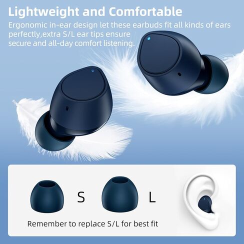سماعات أذن لاسلكية لهاتف Samsung S24 S23 S22 S21 Flip6 Fold A55 A13 A12 iPhone 16 15 Plus، سماعات رأس بلوتوث خفيفة الوزن داخل الأذن مع ميكروفون عالي الدقة، صوت غامر، باس، حقيبة شحن، أزرق in Kuwait