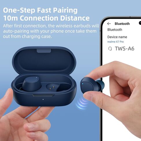 سماعات أذن لاسلكية لهاتف Samsung S24 S23 S22 S21 Flip6 Fold A55 A13 A12 iPhone 16 15 Plus، سماعات رأس بلوتوث خفيفة الوزن داخل الأذن مع ميكروفون عالي الدقة، صوت غامر، باس، حقيبة شحن، أزرق in Kuwait