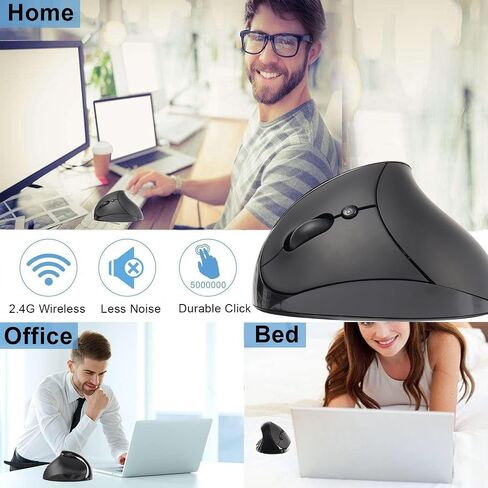 Left Handed Mouse Wireless Vertical Mouse Ergonomic 2.4GHz Optical Computer Mice with USB Receiver and 3 Adjustable DPI Portable Rechargeable Cordless Mouse for Laptop PC Desktop Notebook, Black in Saudi Arabia