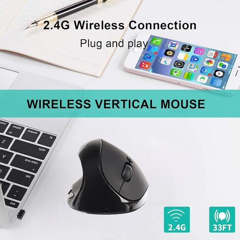 Left Handed Mouse Wireless Vertical Mouse Ergonomic 2.4GHz Optical Computer Mice with USB Receiver and 3 Adjustable DPI Portable Rechargeable Cordless Mouse for Laptop PC Desktop Notebook, Black in Saudi Arabia