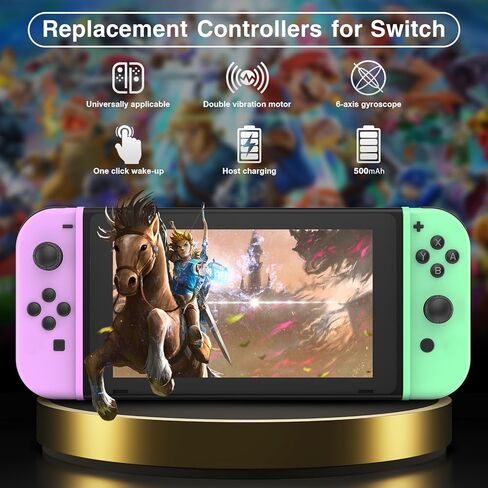 Betensh Replacement for Nintendo Switch, Wireless Controllers Compatible with Nintendo Switch/Lite/OLED, Support Motion Control/Wake-up/Dual Vibration, Purple/Green in Kuwait
