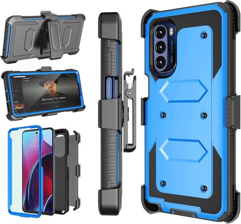 Njjex for Moto G Stylus 2022 5G Case, for Motorola G Stylus 2022 5G Phone Holster, [Nbeck] Shockproof Heavy Duty Built-in Screen Protector Rugged Swivel Belt Clip Kickstand Hard Shell Cover [Blue] in Saudi Arabia