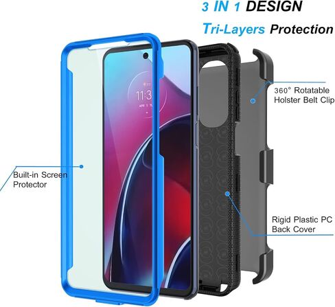Njjex for Moto G Stylus 2022 5G Case, for Motorola G Stylus 2022 5G Phone Holster, [Nbeck] Shockproof Heavy Duty Built-in Screen Protector Rugged Swivel Belt Clip Kickstand Hard Shell Cover [Blue] in Saudi Arabia