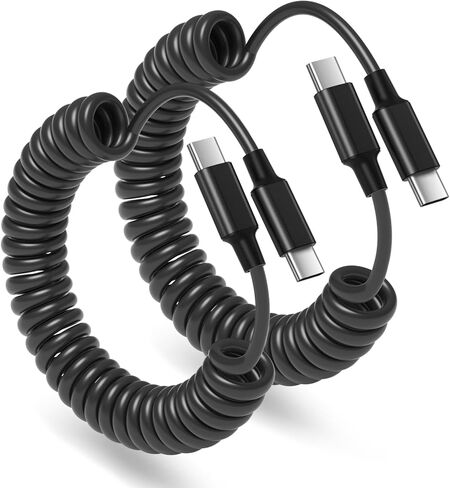 Coiled USB C to USB C Cable, 3ft Retractable C to C Fast Charging Cord 60W 3A for CarPlay Data Transfer in Kuwait