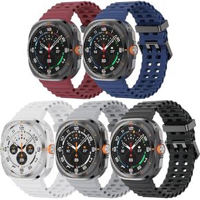 5 Pack Sport Band Compatible for Samsung Galaxy Watch Ultra Bands 47mm 2024, Soft Ocean Silicone Breathable Strap Replacement Accessory for Men Women