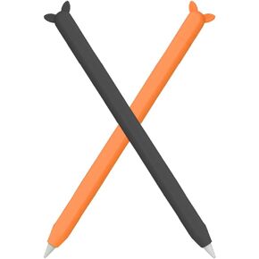 Mizi (2 Pack) Case for Apple Pencil 2nd Generation & Apple Pencil Pro (2024) Cover Premium Silicone Sleeve Skin, USB Charging/Double Tap & Attaching Magnetically - (Black/Orange)